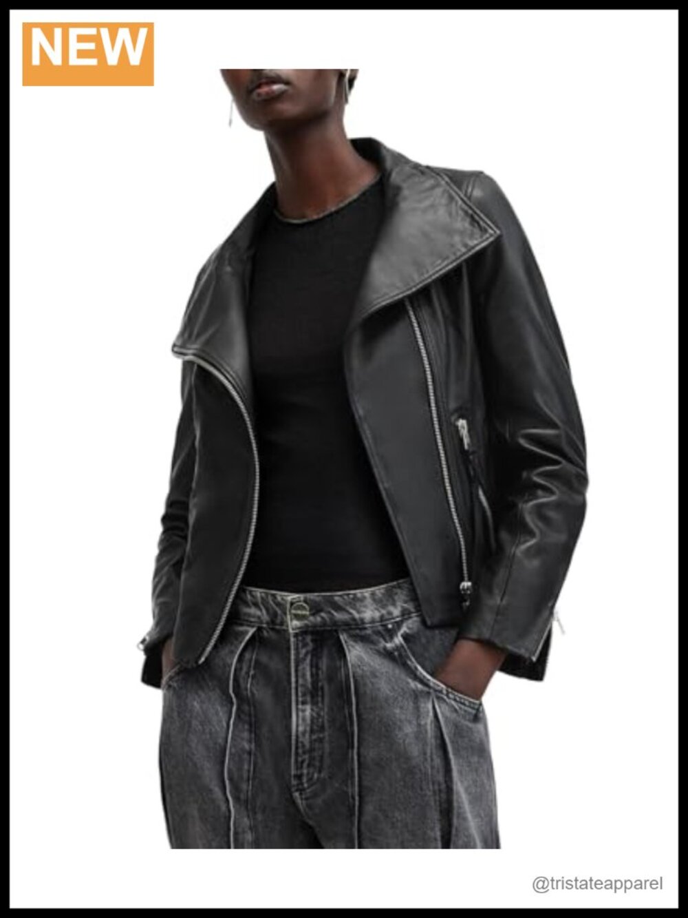 AllSaints Ellis Biker Lamb Leather Jacket Womens Moto
